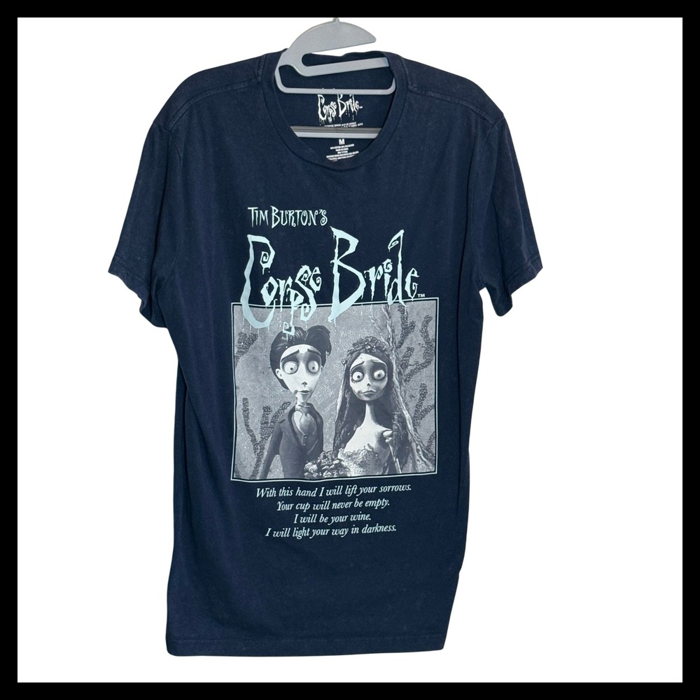 Tim Burton's Corpse Bride Navy Blue Graphic T-Shirt Movie Quote Mens Medium M